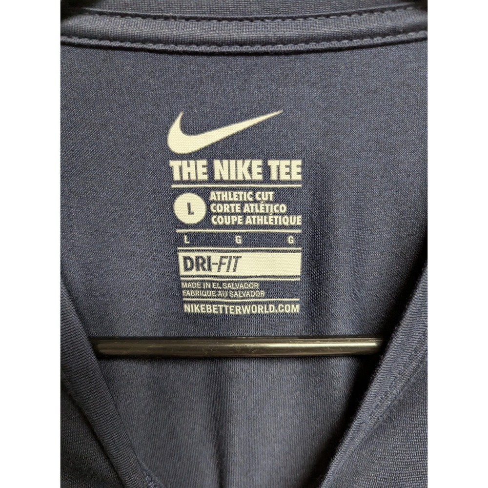 Nike Tee Dri-Fit Long Sleeve Athletic Cut Logo Women's Large Navy EUC 378 - Picture 3 of 8